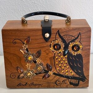 🦉 Rare Vintage ENID COLLIINS “Bird Brain" Wooden Box Bag Purse